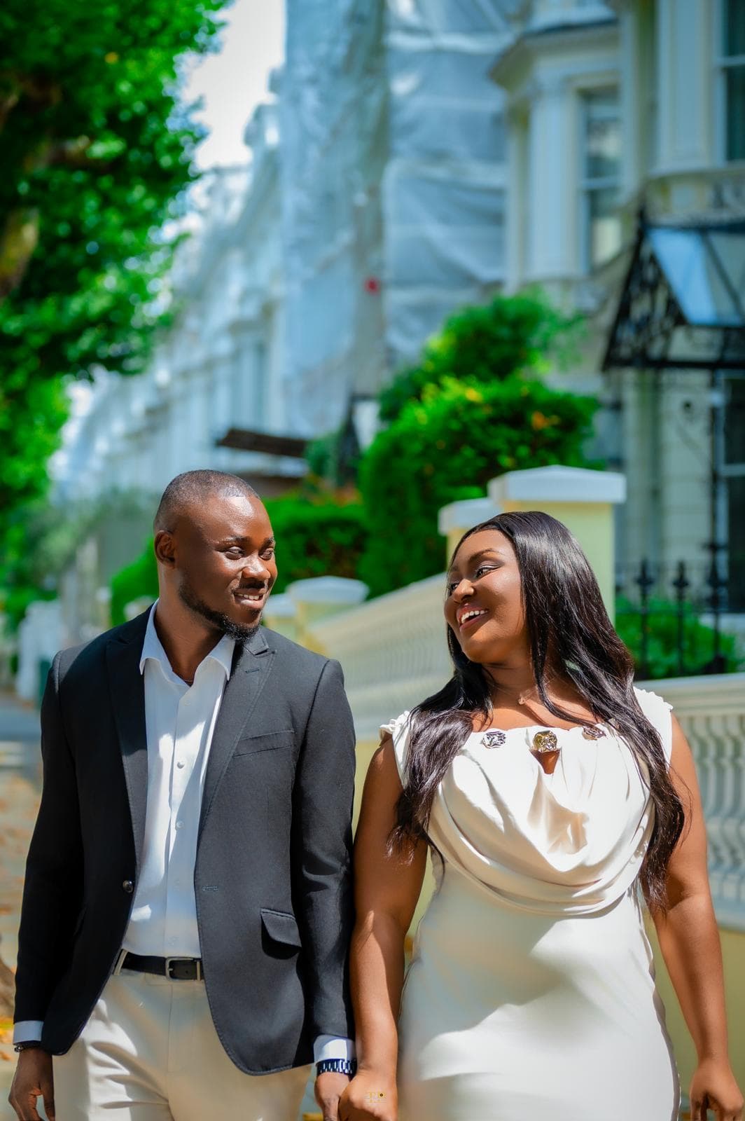 A portrait of Sandra and Kwabena from their London pre-wedding shoot