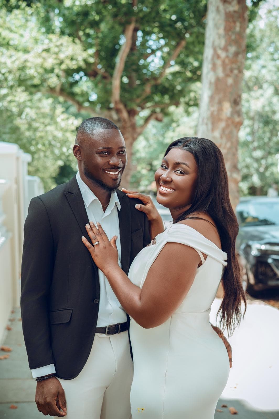 Sandra and Kwabena together during their pre-wedding shoot in London