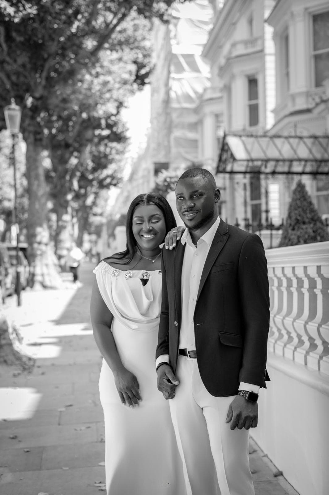 A portrait of Kwabena and Sandra at their London pre-wedding shoot
